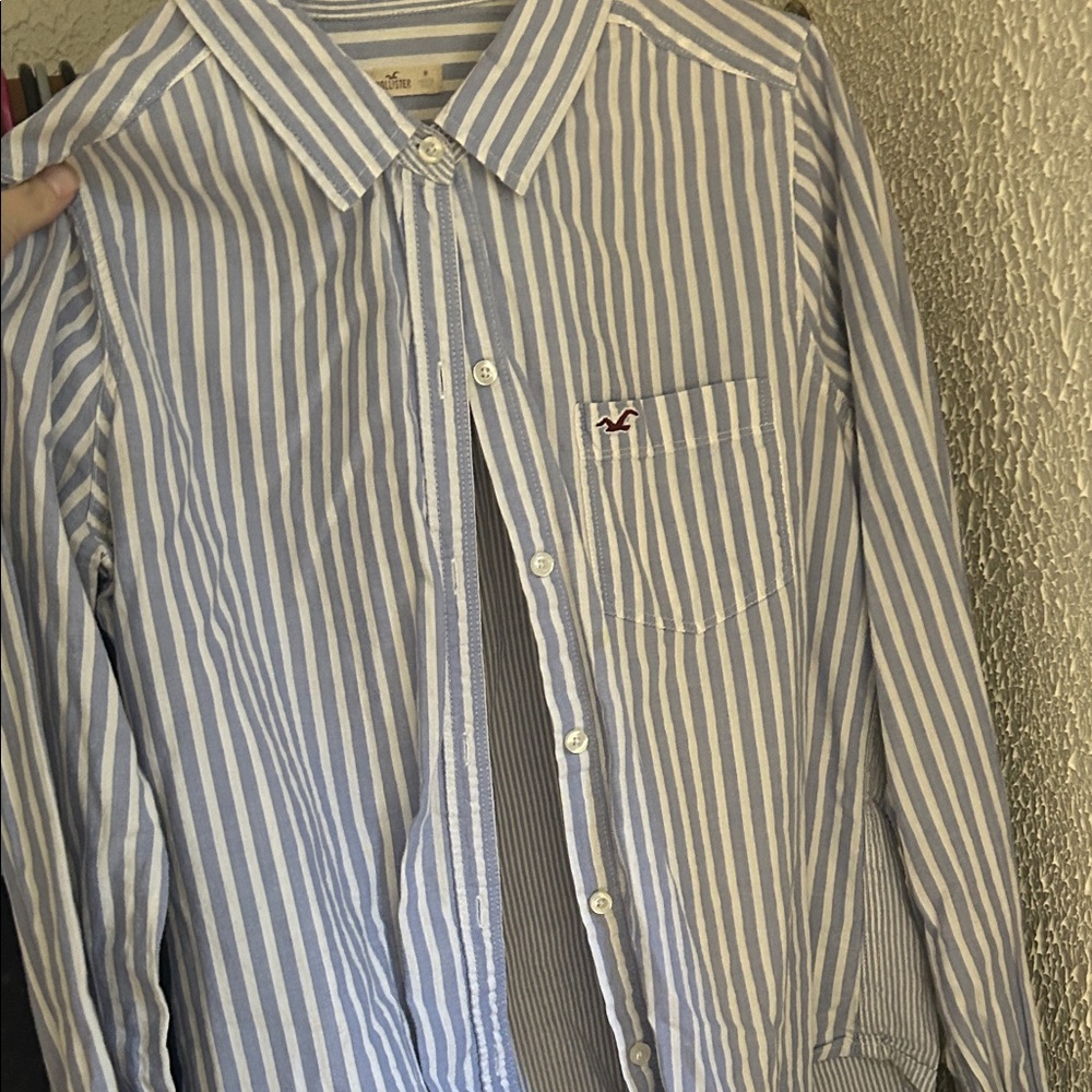 Hollister Woman’s White and Blue Striped Button Down